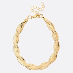 Gold Twisted Herringbone Chain Bracelet Adjustable